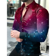 Men's shirts turn-down buttoned collar casual shirt designer starry sky print long sleeve tops men's clothing club prom cardigan