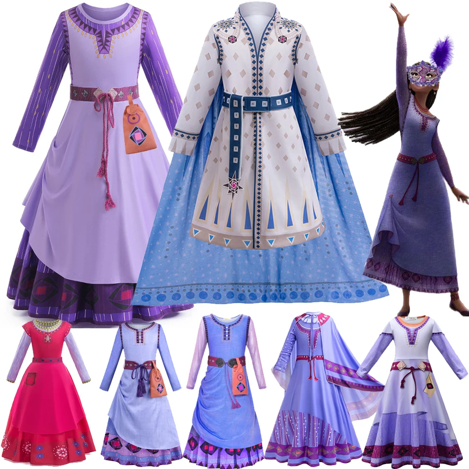 Princess Movie Wish Asha Cosplay Dress Kids Girl Fancy Costume Carnival Party Birthday Ball Gown Boy King Cloak Outfit Halloween