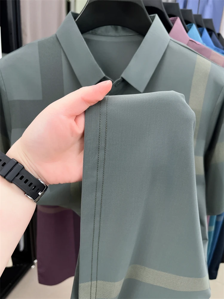 Summer High-end Luxury Men's Polo Shirt Lapel Stripe Print Short-sleeve Seamless T-shirt British Business Fashion Top Men's Wear 30 S6fb9f41d5ca94d5e83e352052a284f977