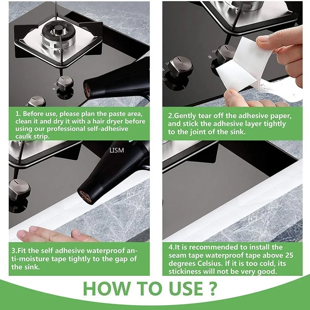 Sealing Tape PVC Waterproof Bathroom Toilet Caulk Kitchen Sink Countertop Mildew Fouling Proof Self Adhesive Strip