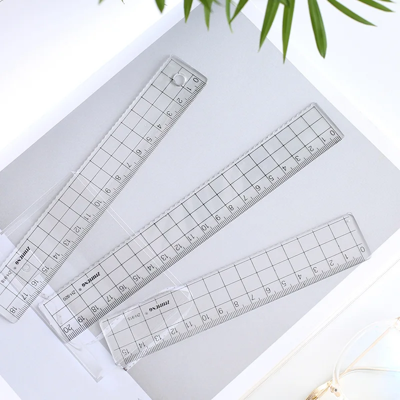 Ruler Set Drawing Ruler Straight Ruler Plastic Ruler 1pcs 15cm 18cm 20cm Transparent Simple Square Ruler Cute Stationery Drawing Supplies