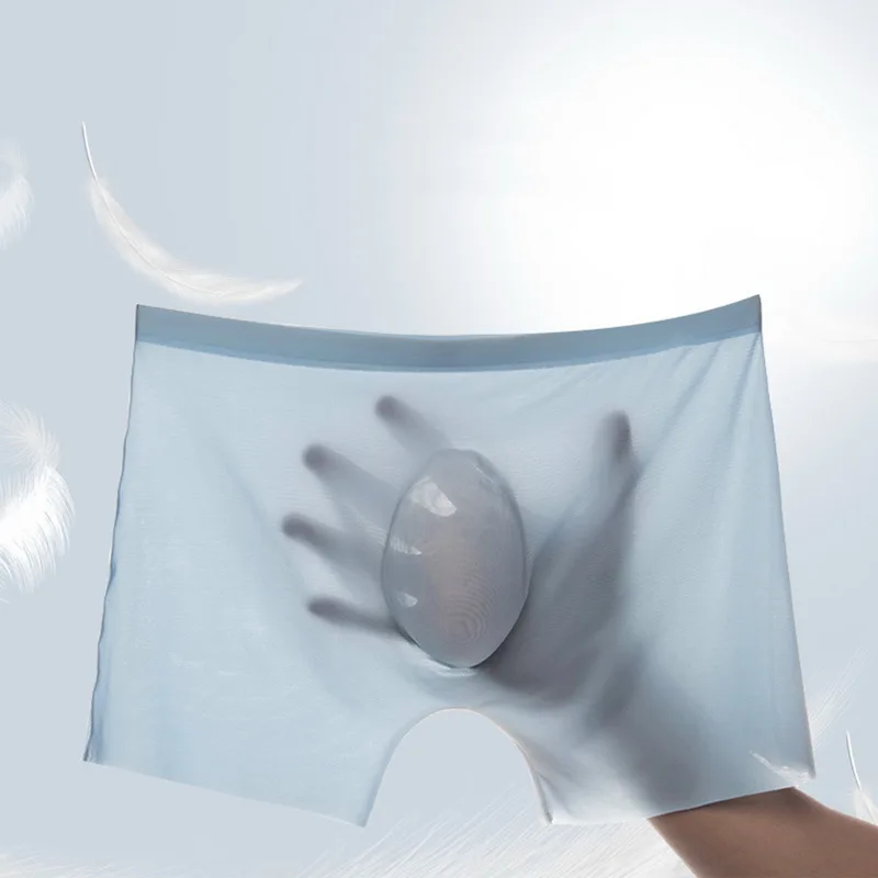 

Men'S Briefs Panties Transparent Underpants Breathable Mid Waist Ice Silk Boxer Summer Quick Drying Shorts Fashion Underwear
