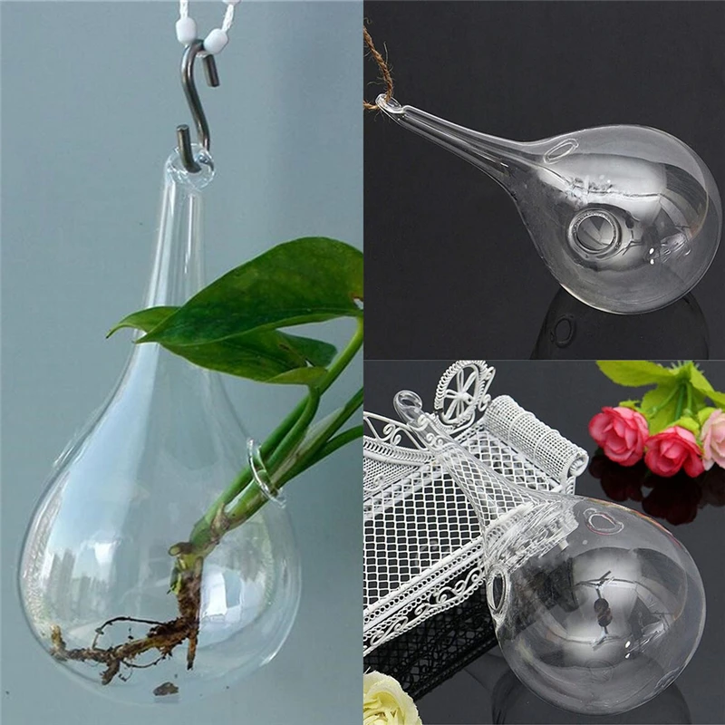 Florero colgante de vidrio, maceta transparente con forma de bola, botella hidropónica, terrario para decoración de plantas y flores