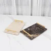 Modern Natural Marble Square Stone Metal Handle Tray Decoration Hotel Bathroom Cosmetics Jewelry Storage Tray 3