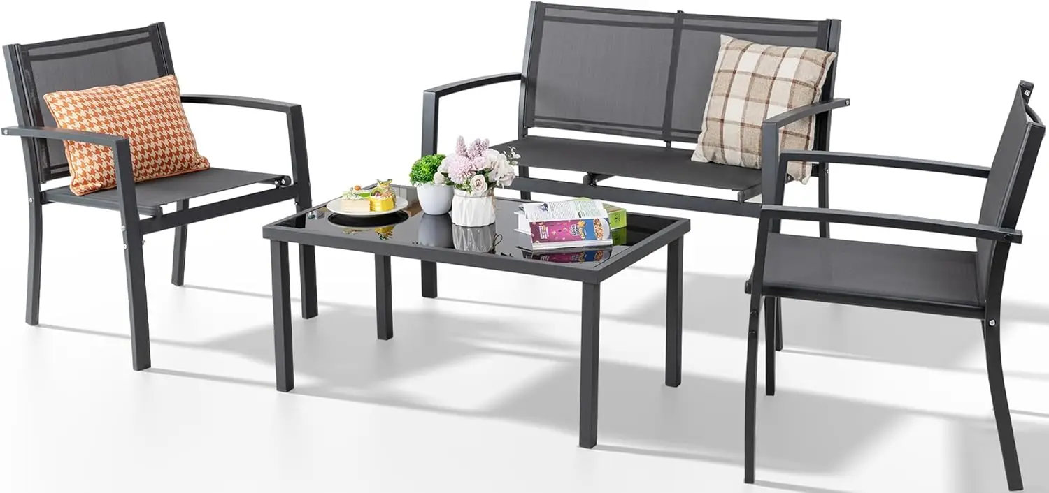 4-Piece Outdoor Patio Set with Glass Table 1