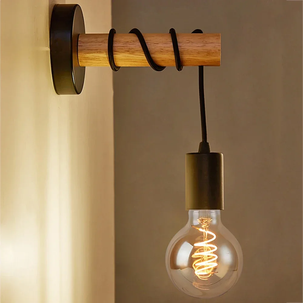 Retro Wood Wall Lamp Vintage Sconce Wall Lights Fixture E27 Indoor Home Decor Dining Room Bedside Lamp Bedroom Lighting wall light led wall lamp
