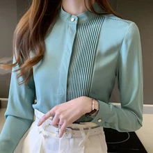 

Long Sleeve Chiffon Blouse Shirt Tops Blouse Women Blusas 2021 Stand Collar Office Blouse Women Blouses