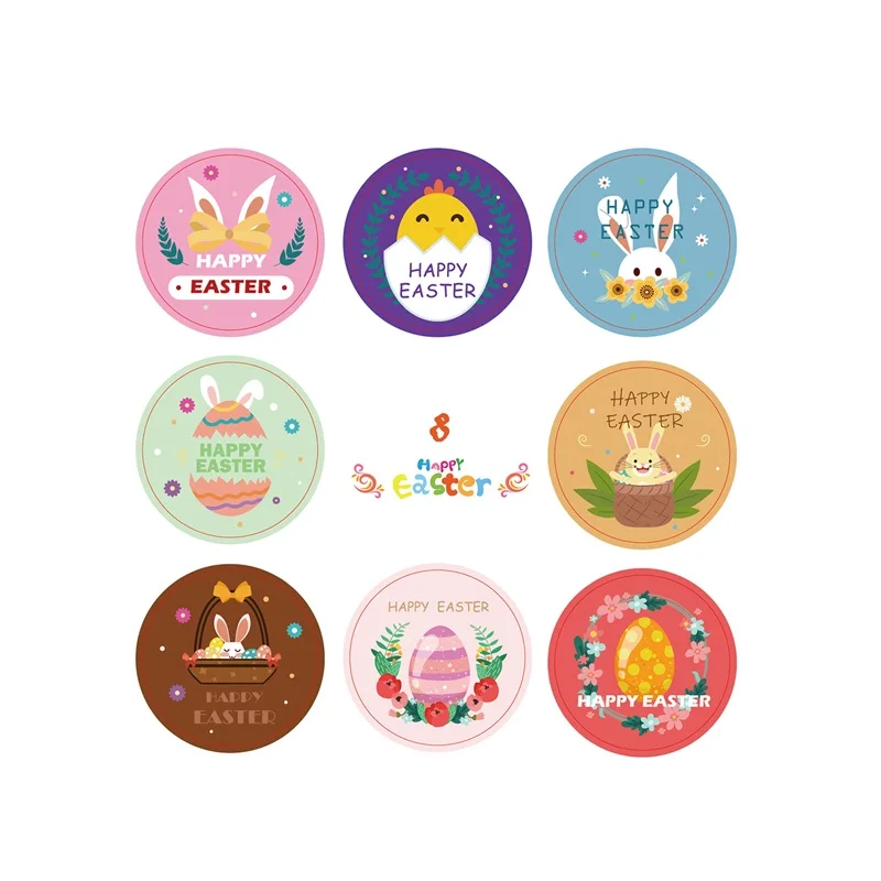 Easter Sticker Rolls 500 Pcs Self Adhesive Cute Bunny Chick Egg Decorative Stickers Wrapping Supplies