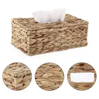 Rattan Tissue Box Holder Water Hyacinth Handwoven Straw Basket Natural Wicker Napkin Dispenser Square Organizer Rustic Decor 2