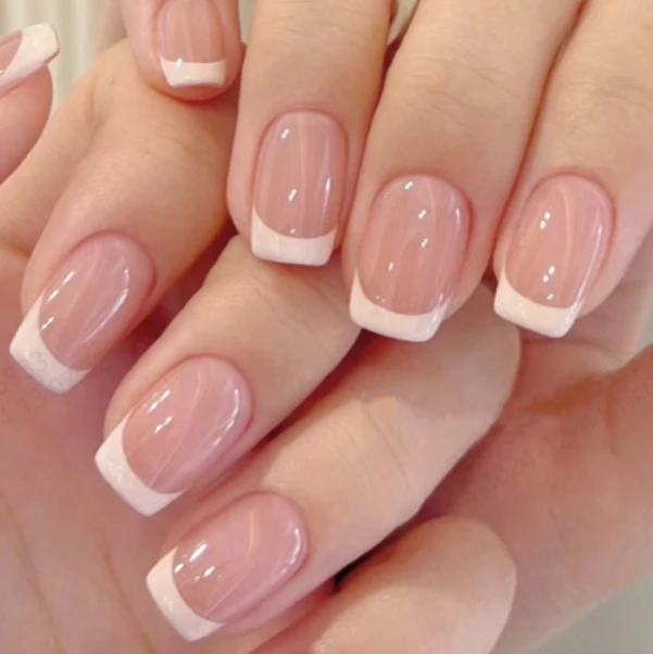 24 Stück/Set kurze, quadratische Kunstnägel für Frauen, süße Braut-Herz-weiße French-Tips, künstliche Nägel, Y2K, zum Aufkleben, falsche Nägel, Zubehör – Detail 21