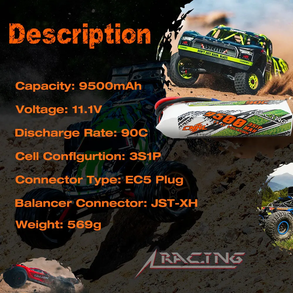 CNHL 3S 11.1V Lipo Battery 5200mAh 6200mAh 9500mAh 90C With EC5 8mm Bullet Plug For RC Car Boat Truck Tank Helicopter Airplane 3