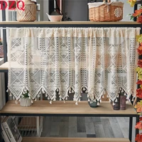 American Country Crochet Wave Hollow Short Curtains for Roman Window Kitchen Manual Rhombus Tassels Half Curtains Valance #A594 1
