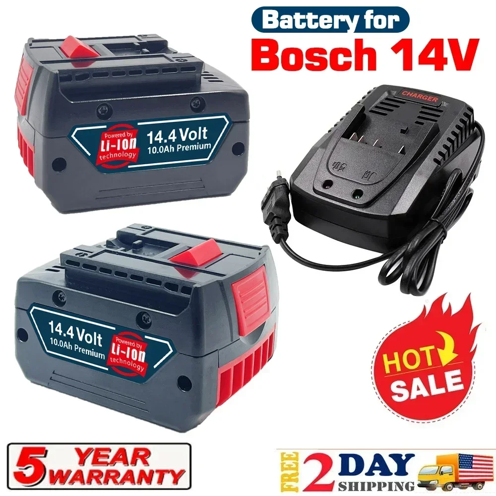 

Rechargeable Battery for Bosch Power tool 14.4V 10Ah for GBH GDR GSR 1080 DDS180 BAT614G Replacement Li-ion Battery Charger Set