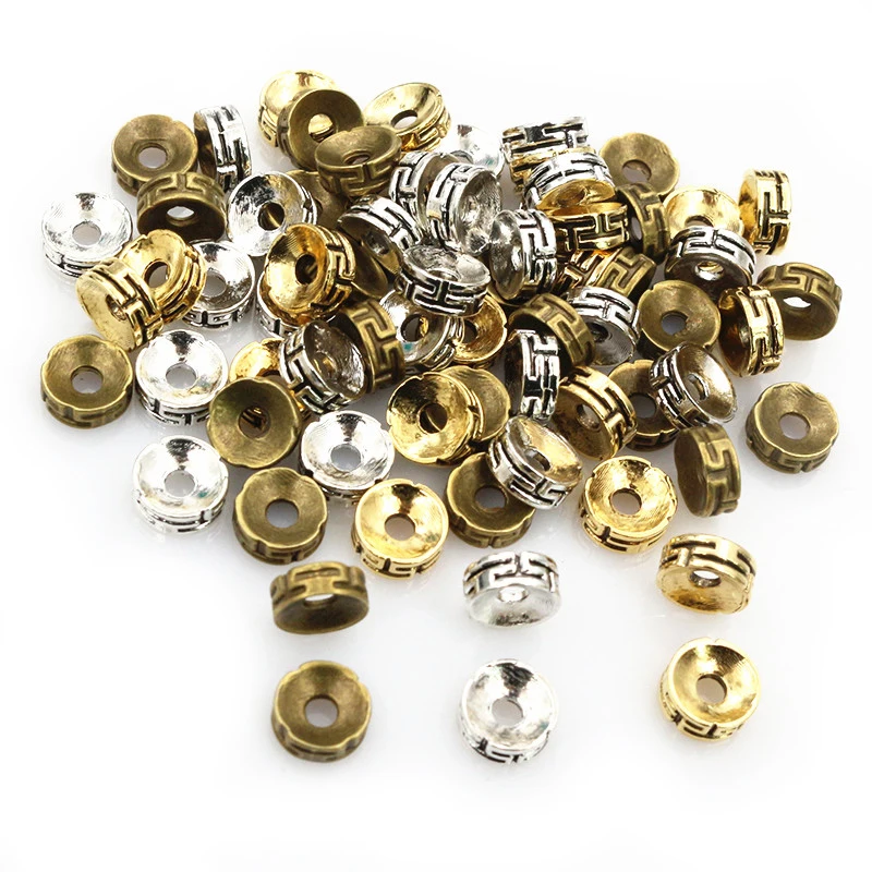 

50pcs 7.5x3mm Spacer Beads Bronze Gold Silver Color Metal Ball Crimp End Beads Stopper DIY Jewelry Making Findings Supplies