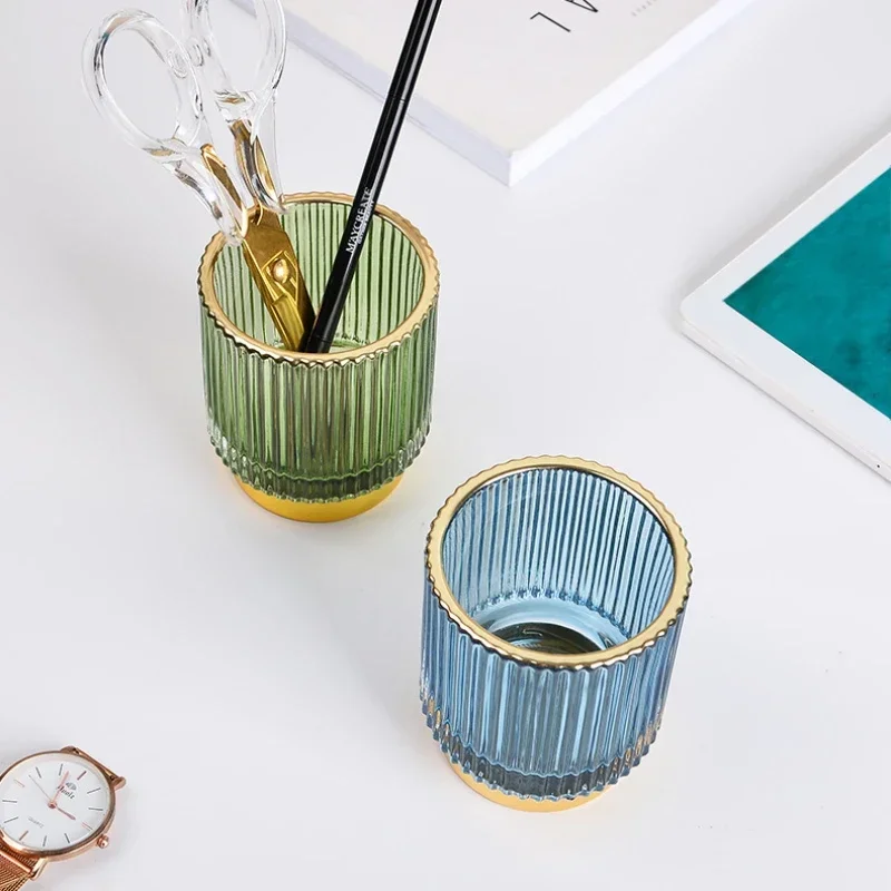 Gold Margin Thickened Glass Storage Bucket Pen Holder Cup Jewelry Storage Box Makeup Brush Organizer Pens Holder Flower Box For storage box makeup organizer jewelry box pen holder makeup storage box cosmetic storage box jewelry organizer