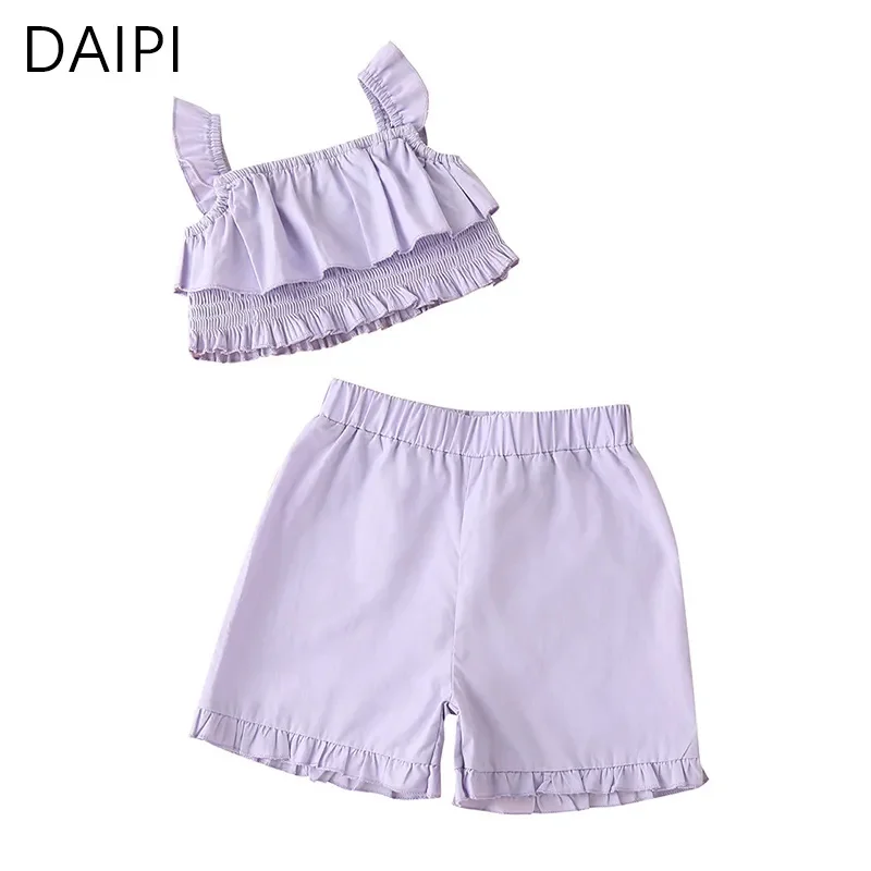 

Kids Clothes Girls 2 Pieces Square Collar Ruffles Boutique Clothing Wholesale Fashion Baby Girl Children's Sets 2-7