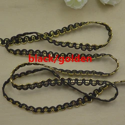Metallic Wave Chain Braid Trim - Multicolor Lace for Clothing & Crafts (5m/16.4ft Pack) (Black Gold)
