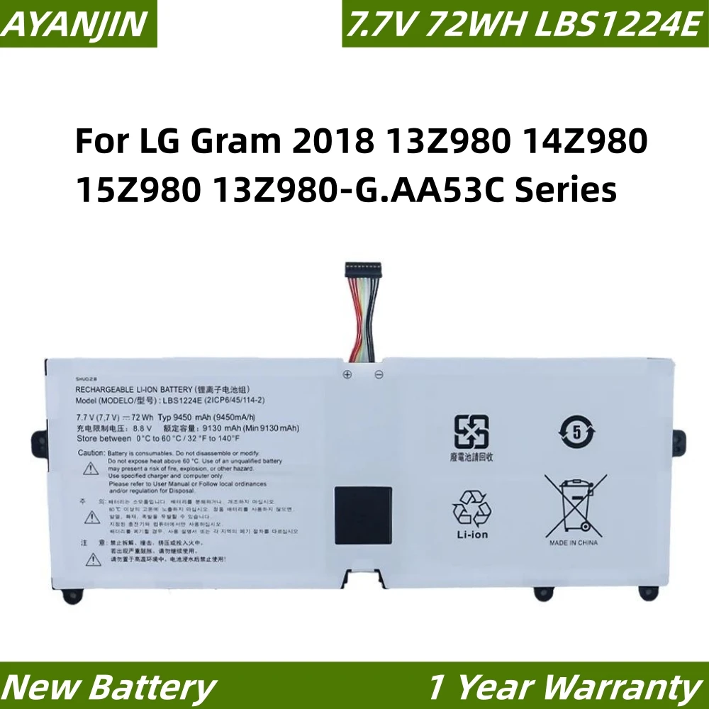 

LBS1224E LBR1223E 7.7V 72Wh 9130mAh Laptop Battery For LG Gram 2018 13Z980 14Z980 15Z980 13Z980-G.AA53C Series