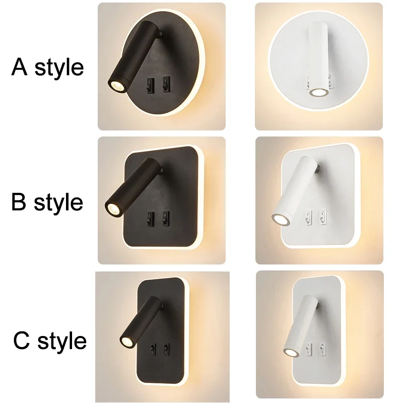 스위치와 북유럽 LED 벽 램프 3W Spotligh 7W 백라이트 무료 회전 Sconce 실내 벽 조명 홈 침실