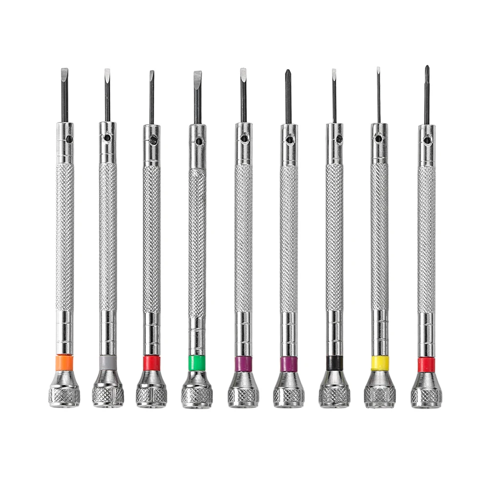 9-teiliges Schraubendreher-Set, Uhrenreparaturwerkzeug, Schraubendreher-Set mit drehbarer Basis, Stahlschraubendreher 5978 für die Reparatur von Uhren und Brillen – Detail 7