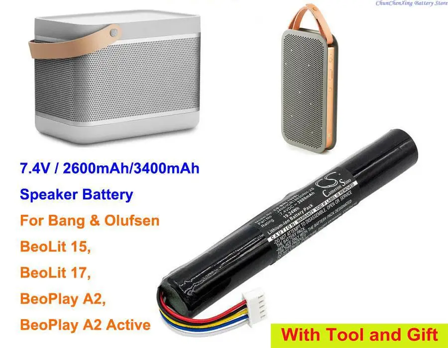 CS 2600mAh/3400mAh Speaker Battery for Bang&Olufsen BeoLit 15, BeoLit 17, BeoPlay A2, BeoPlay A2 Active