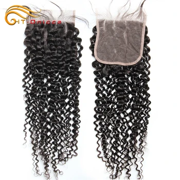 Chiusura riccia crespa 4X4 Chiusura in pizzo Solo capelli umani Remy brasiliani al 100% da orecchio a orecchio 13x4 Chiusura frontale in pizzo Colore naturale
