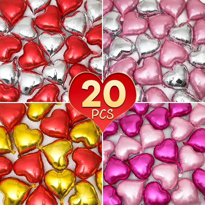 

20/10pcs Multicolor Red Love Heart Foil Balloons Metal Helium Balloon Valentine's Day Wedding Party Decoration Air Balls Globos