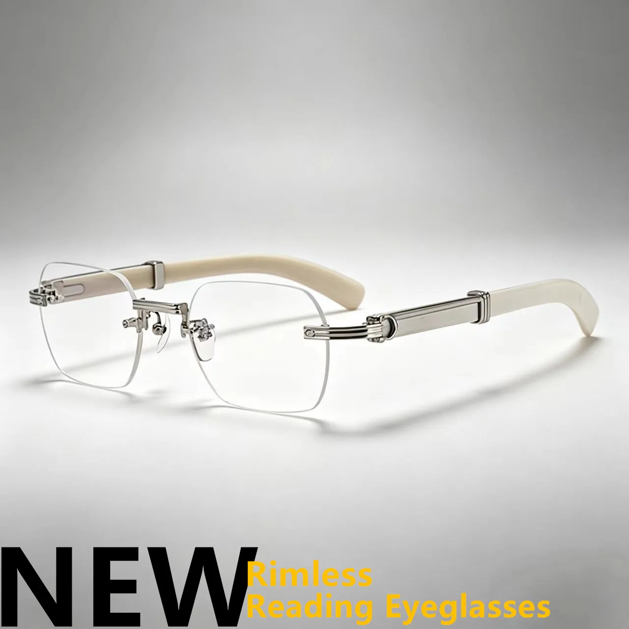 Luxury Rimless Reading Glasses with Buffalo Horn Temples - Anti Blue Light Business Eyewear