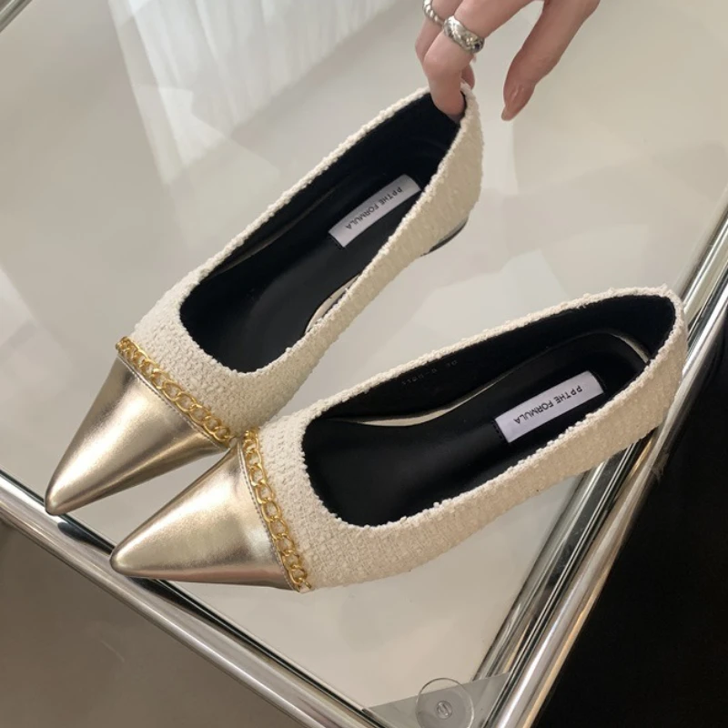 Fashion Metal Chain Decoration Low-heeled Shoes Women Elegant Pointed Toe Shallow Brand Designer Shoes Comfort Zapatos De Mujer 29 Fashion Metal Chain Decoration Low-heeled Shoes Women Elegant Pointed Toe Shallow Brand Designer Shoes Comfort Zapatos De Mujer