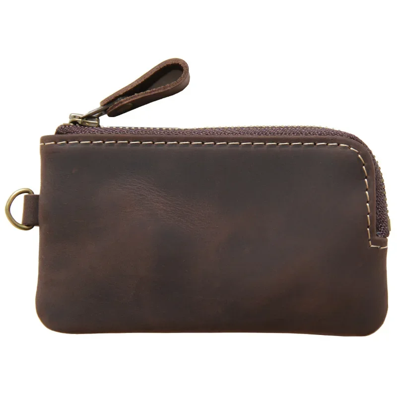 

Leather Coin Purses Men's Vintage Small Wallets Household Keys Card Storage Bag Women Cow Leather Change Organizer Bag