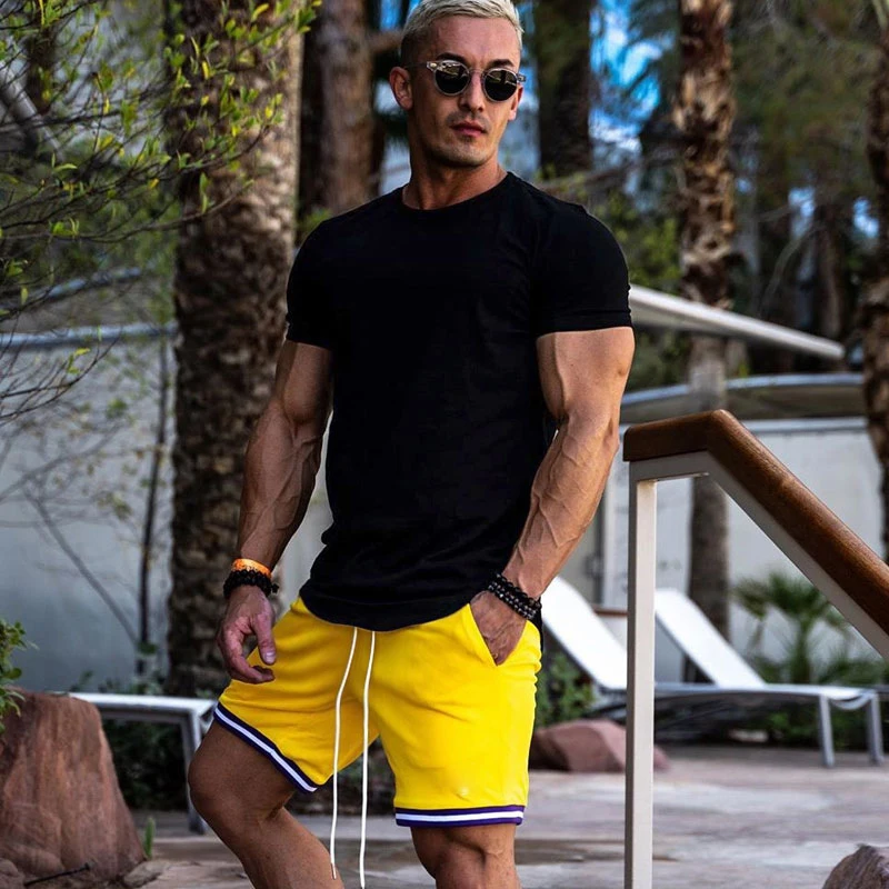 T-shirt sportive muscolari da uomo T-shirt alla moda Top manica corta Allenamento atletico Abbigliamento da palestra T-shirt slim fit da uomo - immagine 5
