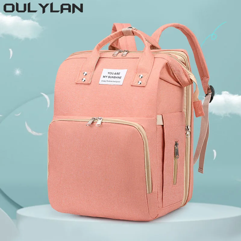 

Oulylan Folding Mommy Bag Lightweight Portable Folding Crib Bed Large Capacity Baby Backpack Female Mommy Outting Bag Diaper Bag