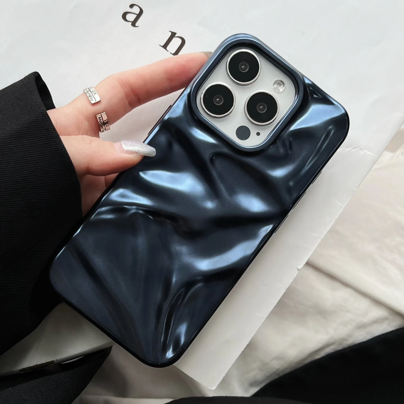 Soft Matte 3D Wavy Pattern Phone Case with Water Ripple Design