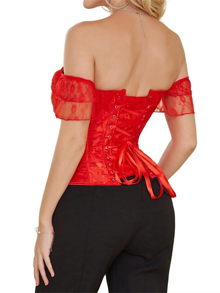 Vintage Corset Women Lace Flounce Slim Waist Fishbone Bandage Bustiers For Wedding Party Dress Shaping Top Harajuku