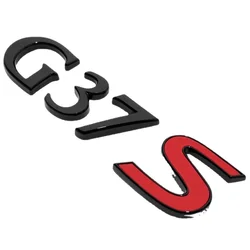Rear Trunk Gloss Black Silver Sport Letter Badge Emblem Nameplate (G37S BLACK RED)