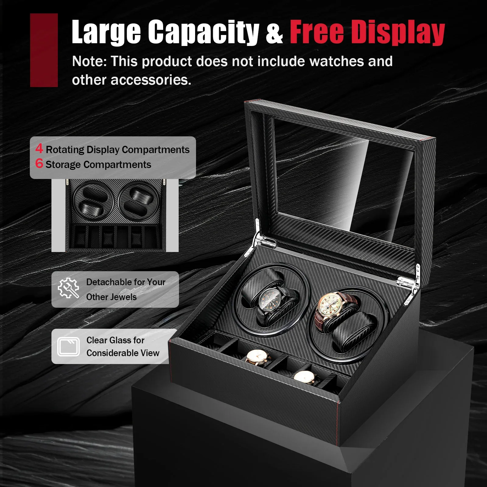 Automatic Watch Winder Display Box with 4+6 Slots for Men and Women, PU Leather Storage... - SKU LAWW1651 - UGI Packaging