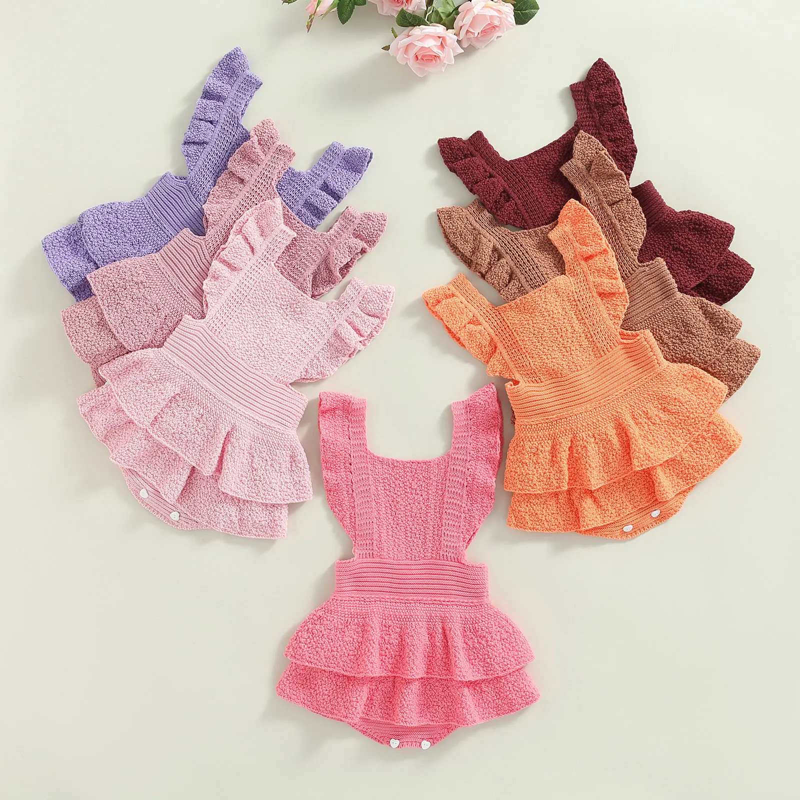 Princess Party Fall Winter New Baby Girls Knitting Romper Solid Fly