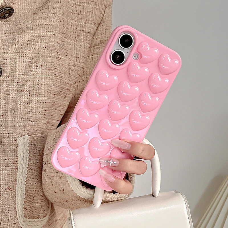 Pink 3D Bubble Pop Heart Cute Girly Phone Case For iPhone 17 Air