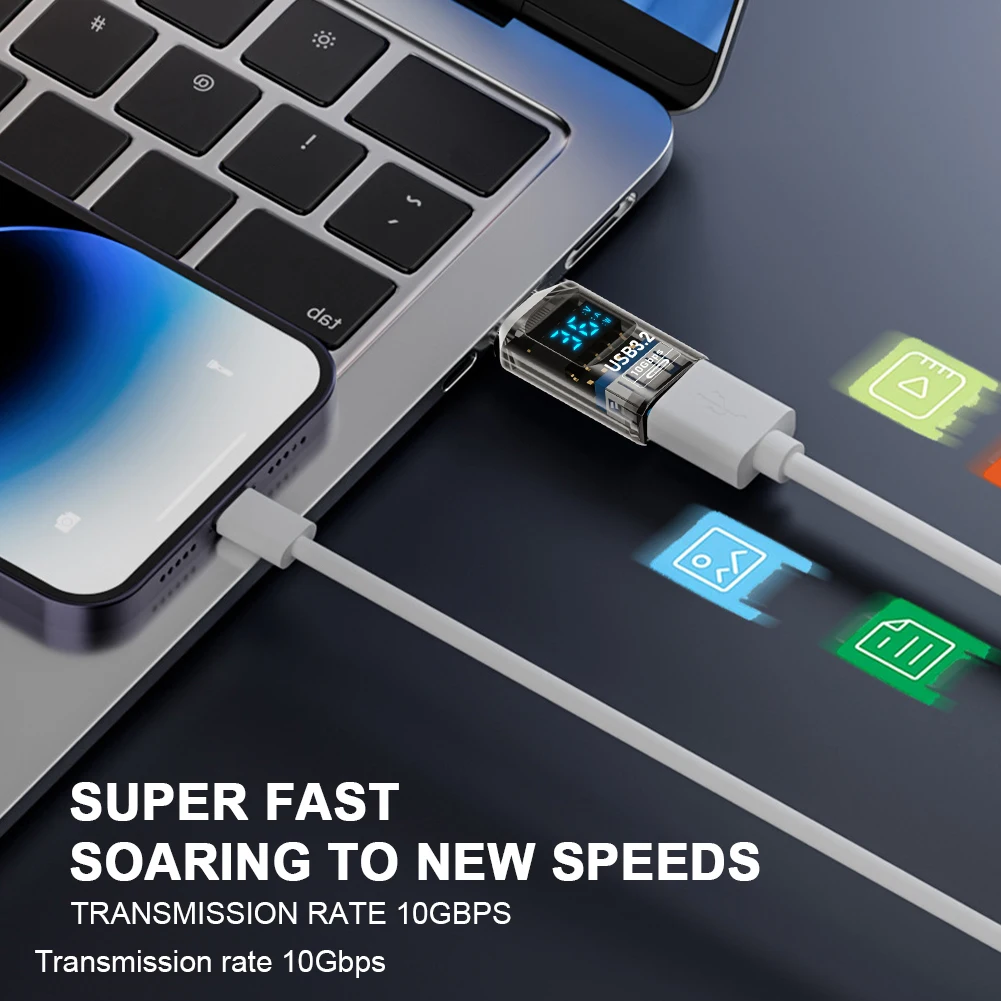 디지털 LED 디스플레이 USB-C 연장기 10Gbps USB 타입 C 충전기 컨버터 휴대폰 노트북 태블릿용 범용