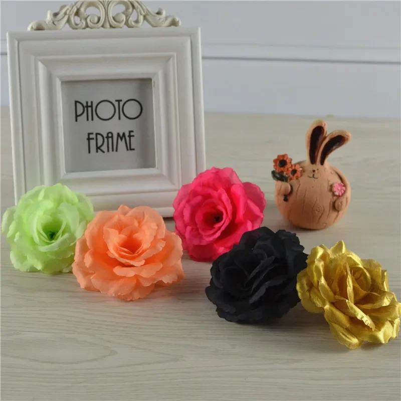 Set of 10 Red and Green Artificial Rose Flower Heads
