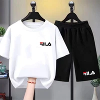 Ensemble deux pièces T-shirt blanc + short de marque Summer pour enfants, nouvelle collection mode garçon fille 3-12 ans, ensemble décontracté sport à manches courtes 4