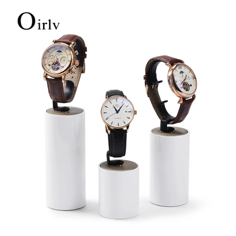 Oirlv Wooden Watch Holder White Painted Jewelry Display Stand White Wood Watch Stand White Wooden Stand For Wrist Watch Display