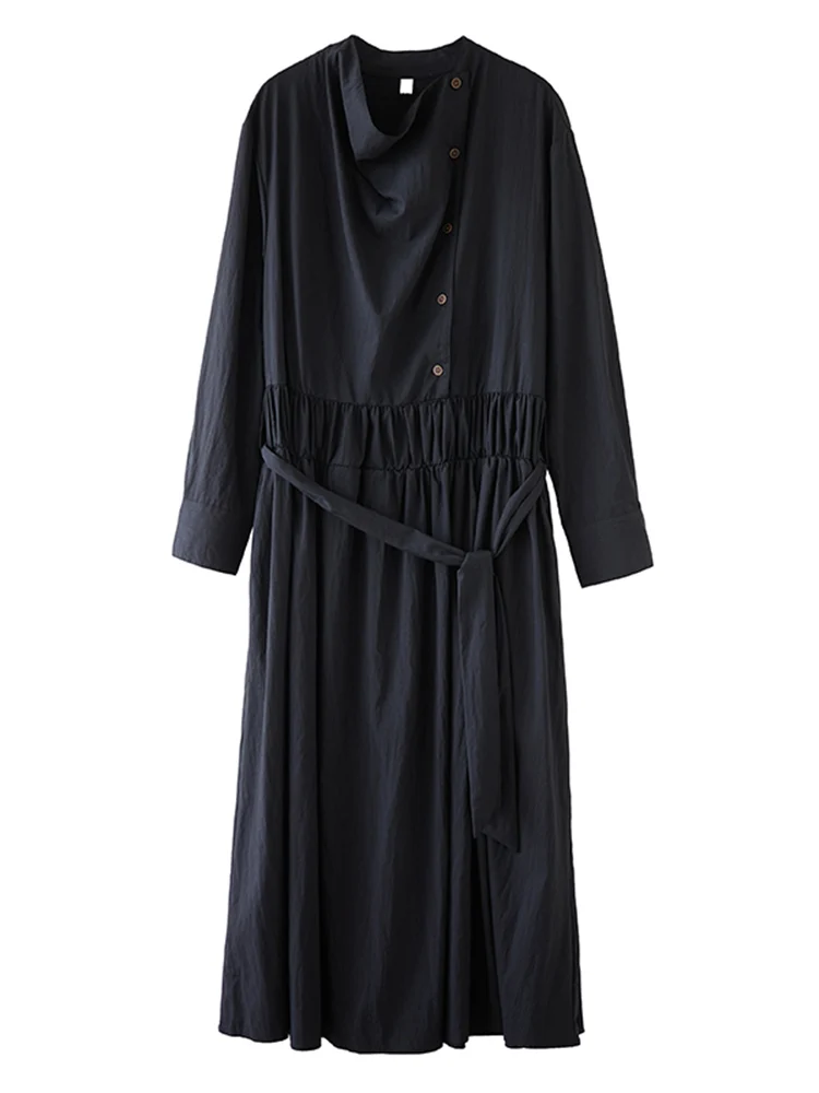 Oversized Patchwork Shirt Long Sleeve Dresses For Women New Bandage Loose Casual  Midi Dress Elegant Clothing Spring Autumn 2025