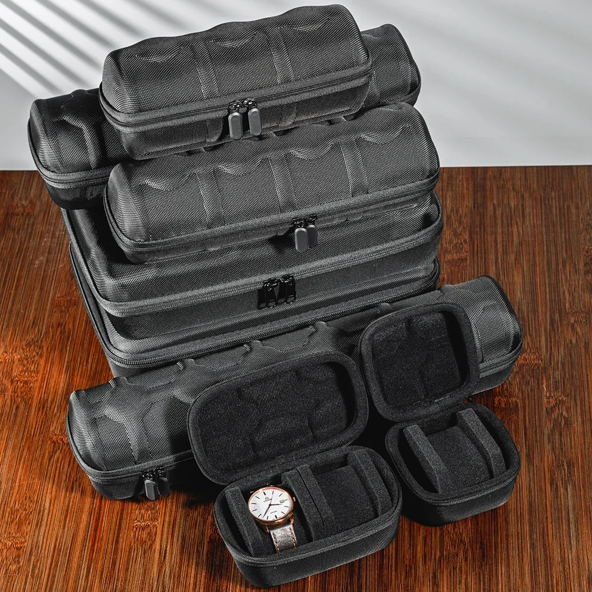 Travel Watch Organizer | 5-Slot Portable Watch Storage Case with PU & Velvet Lined ... - SKU PWSC1711 - UGI Packaging