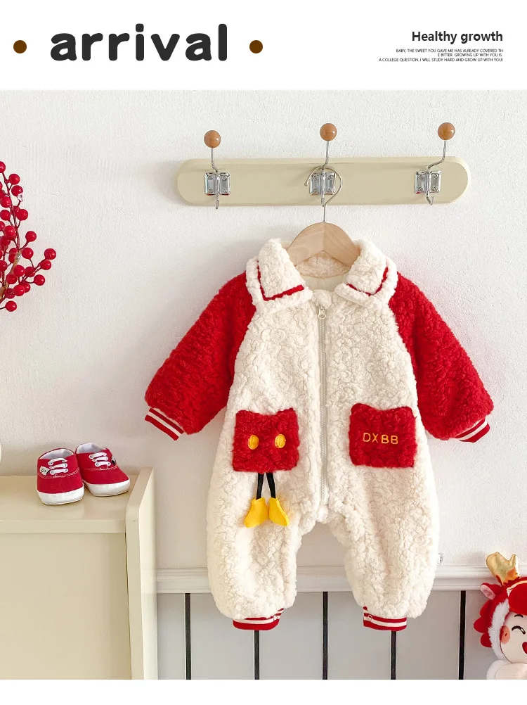 Kleinkind Warmer Body Winter Baby Langarm Overall Mädchen Neujahr Geburtstag Prinzessin Strampler Kleinkind Weihnachten Rote Kleidung – Detail 1