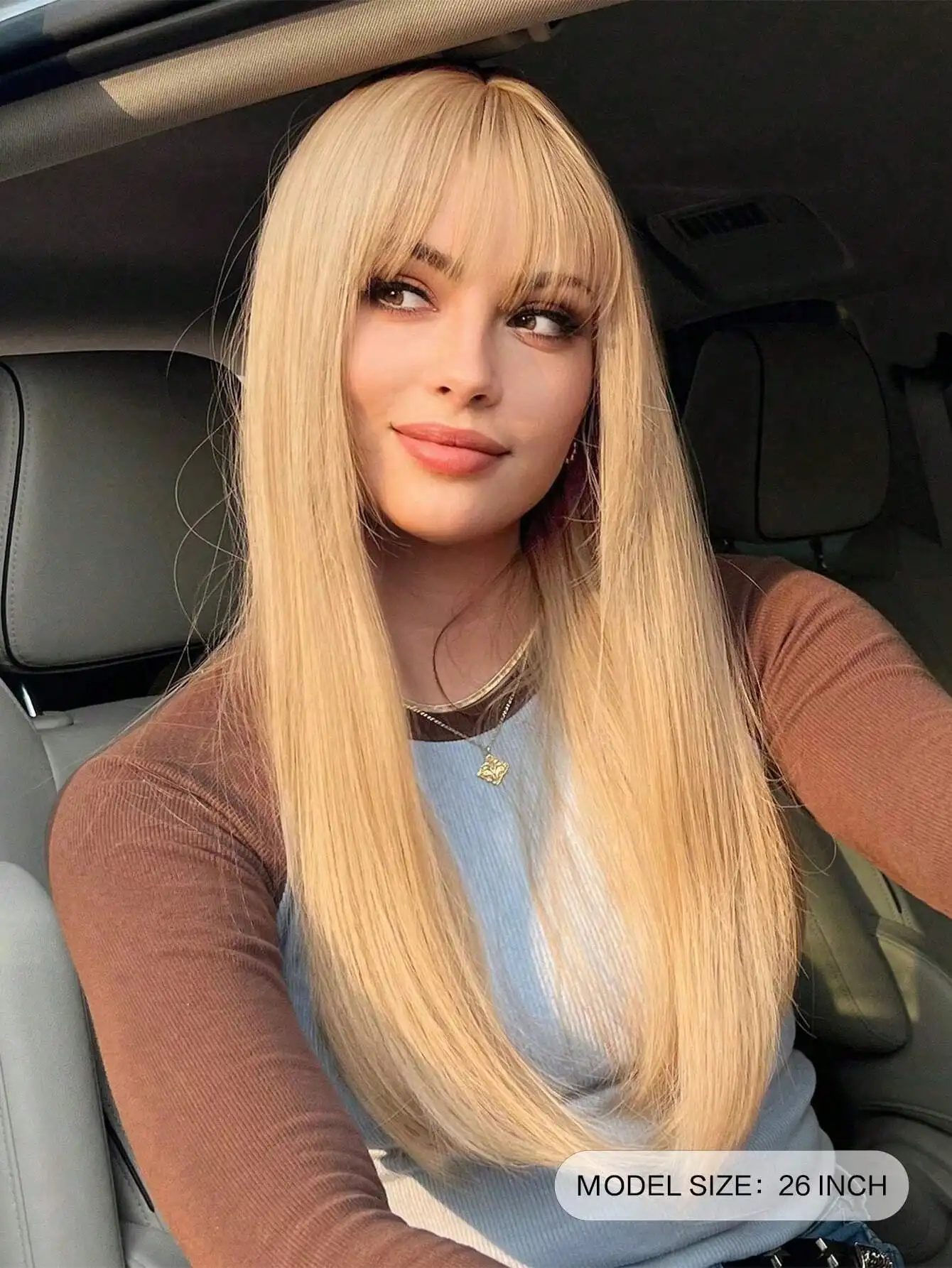 Platinum Blonde Wavy Synthetic Wig for Women with Bangs