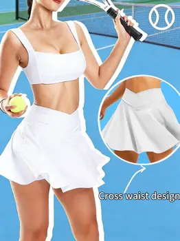 European and American women's V-shaped cross pleated tennis skirt fashion skirt, golf yoga sports skirt casual mini skirt
