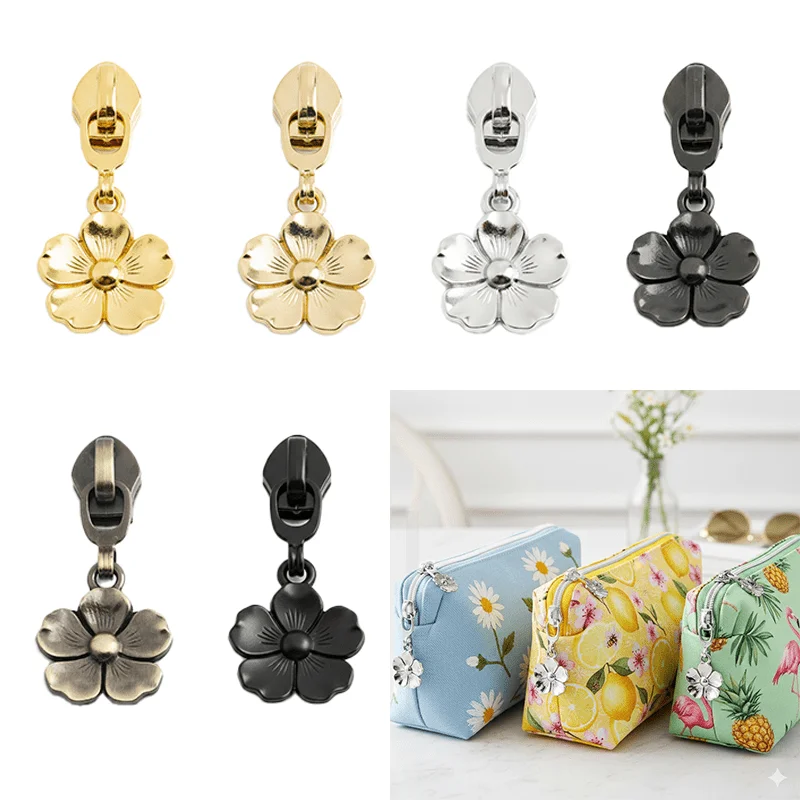 Set of Flower-Shaped Pull Tab Sliders with Detachable Metal Zipper Pull for DIY Crossbody and Shoulder Bags