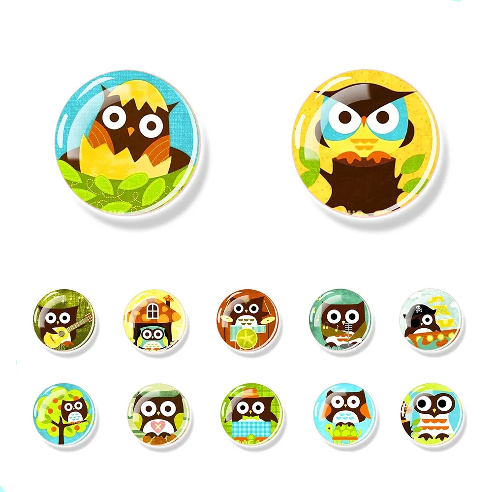 

Cartoon Animal Owl Refrigerator Magnet Children's Whiteboard Note Adsorption Magnet Circular Glass 40MM