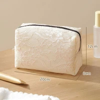 Trousse de maquillage en maille de dentelle pour femmes, sac de rangement de cosmétiques et de bijoux de grande capacité, trousse de toilette carrée Portable à fermeture éclair 5